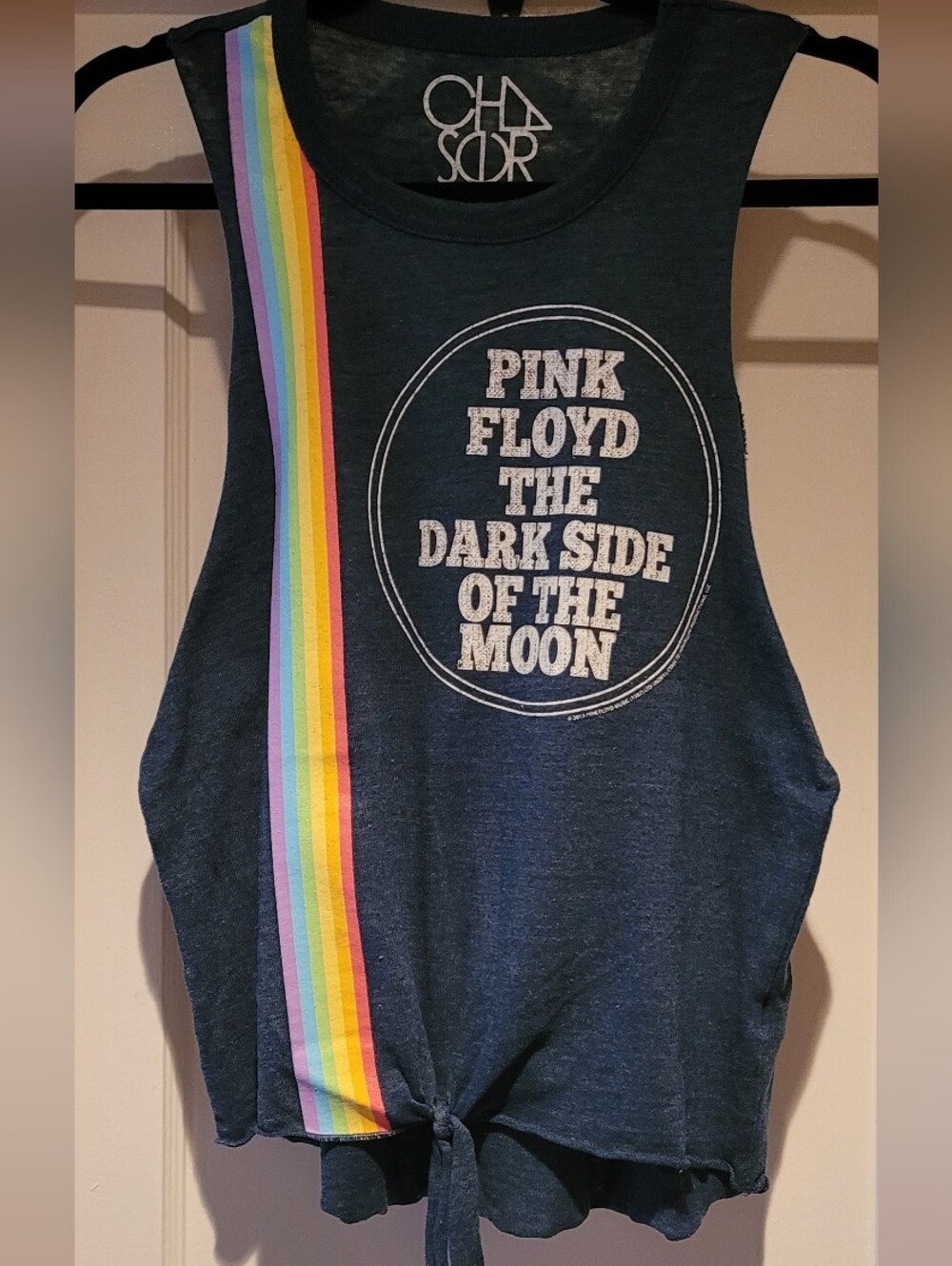 CHASER PRE-OWNED Navy PINK FLOYD Tank with Rainbow Stripe and White Band Print